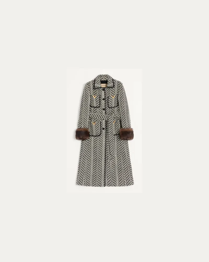 Valentino Garavani Mantel aus Wollstoff mit Fauve Eclat Animal Print Frau BUTTER/SCHWARZ Butter