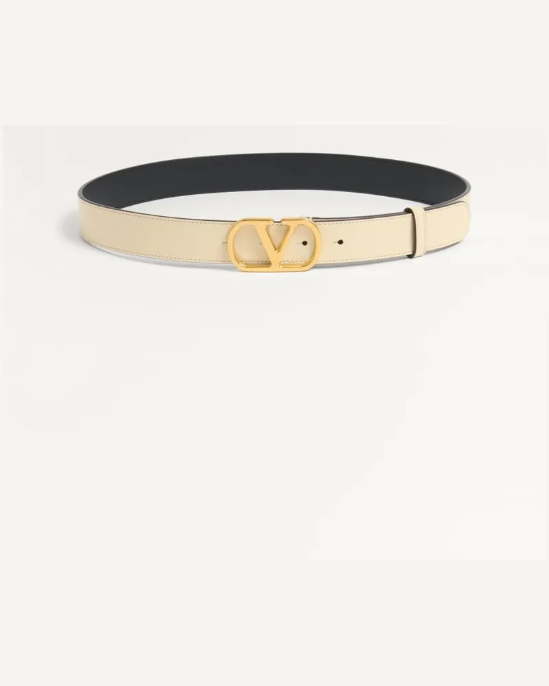 Valentino Garavani Vlogo Signature Gürtel Aus Glänzendem Kalbsleder 30 Mm Frau BUTTER Butter