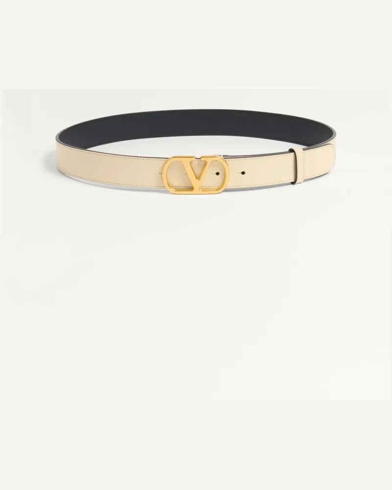 Valentino Garavani VLogo Signature Gürtel Aus Glänzendem Kalbsleder 30 Mm Frau BUTTER Butter