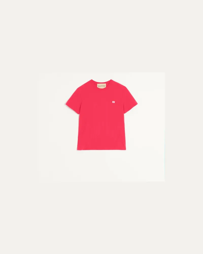 Valentino Garavani T-Shirt Aus Baumwolle Mit Vlogo Patch Mann ROT Rot