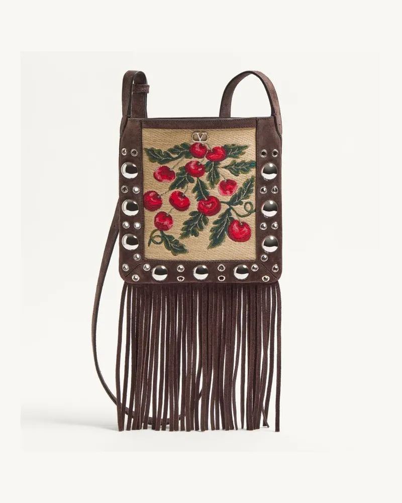 Valentino Garavani Valentino Garavani Nellcôte Kleine Schultertasche Aus Jacquard-Raffia Mit Cherryfic-Muster Und Fransen Frau MULTICOLOR/TESTA DI MORO Multicolor
