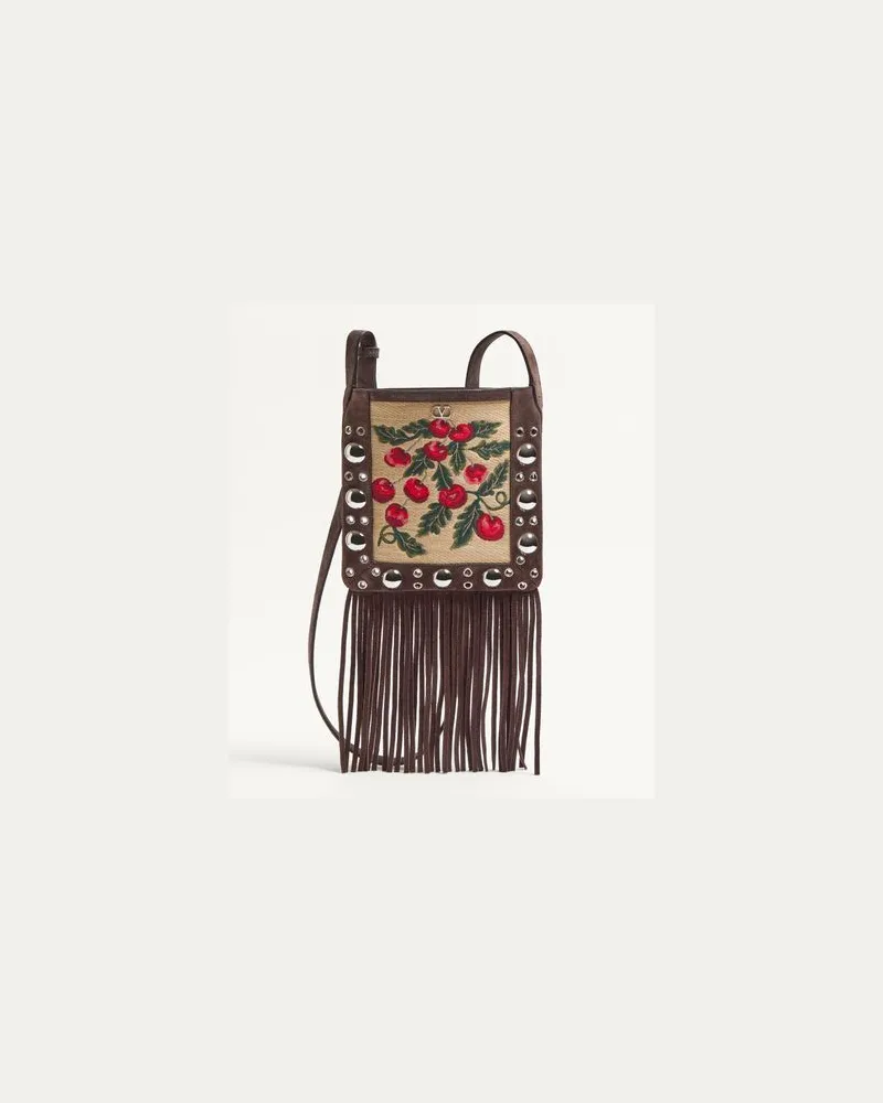 Valentino Garavani Valentino Garavani Nellcôte Kleine Schultertasche Aus Jacquard-Raffia Mit Cherryfic-Muster Und Fransen Frau MULTICOLOR/TESTA DI MORO Multicolor