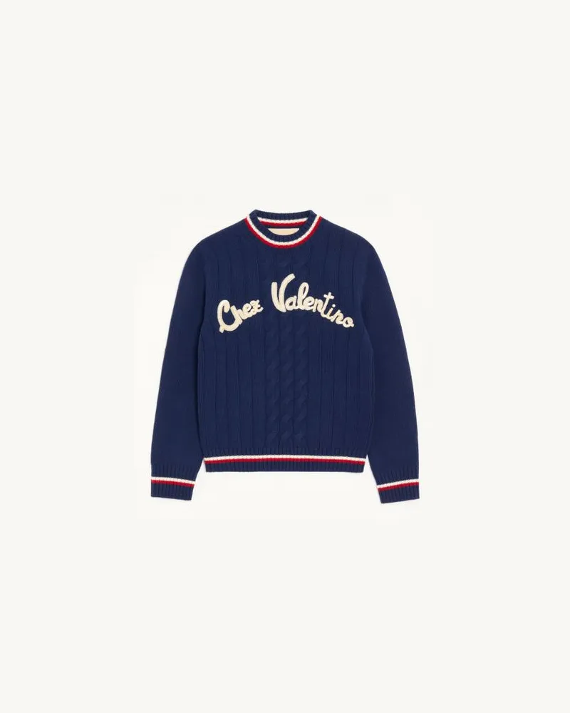 Valentino Garavani BESTICKTER WOLLPULLOVER Frau BLAU/BIRKE Blau