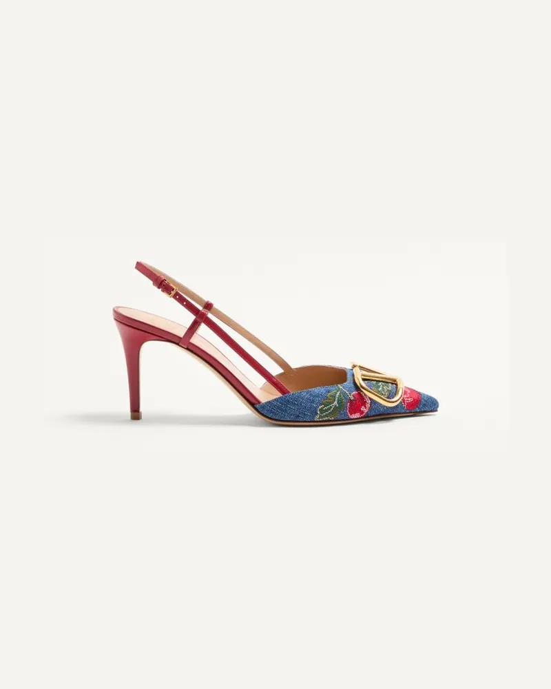 Valentino Garavani VLogo Signature Slingback-Pumps Aus Denim Mit Cherryfic-Stickerei, 80 Mm Frau DENIM/MULTICOLOR Denim