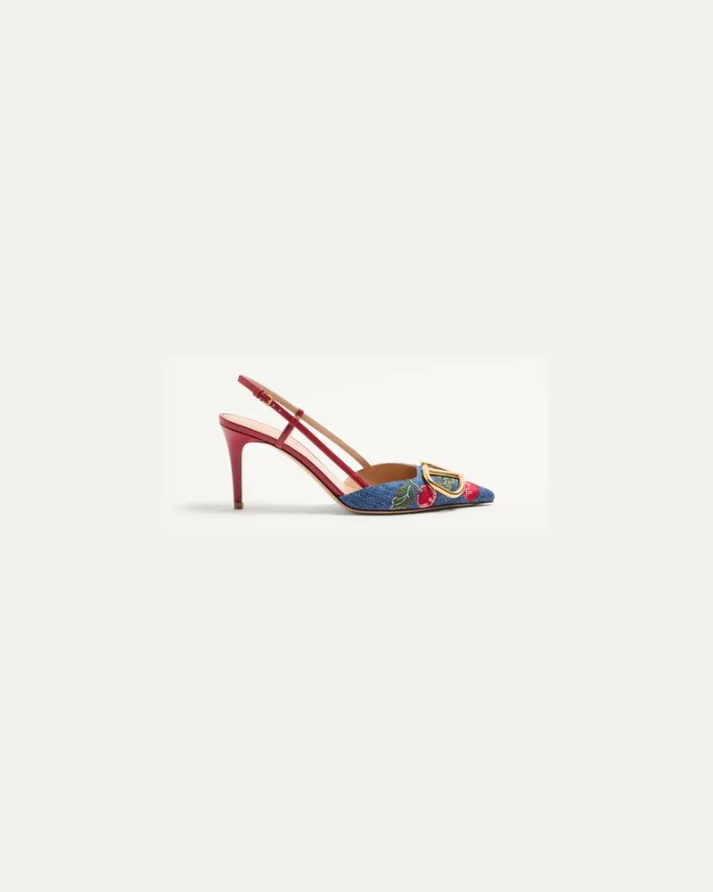 Valentino Garavani Vlogo Signature Slingback-Pumps Aus Denim Mit Cherryfic-Stickerei, 80 Mm Frau DENIM/MULTICOLOR Denim