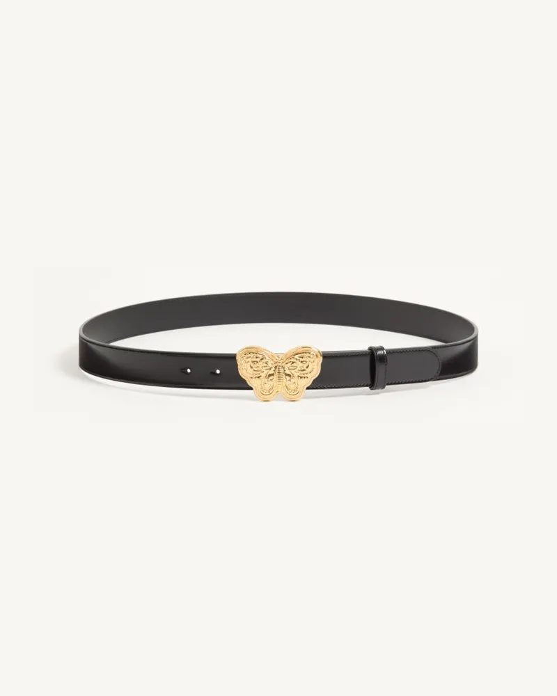 Valentino Garavani Flutterby Gürtel aus glänzendem Kalbsleder, 30 mm Frau SCHWARZ/GOLD Schwarz