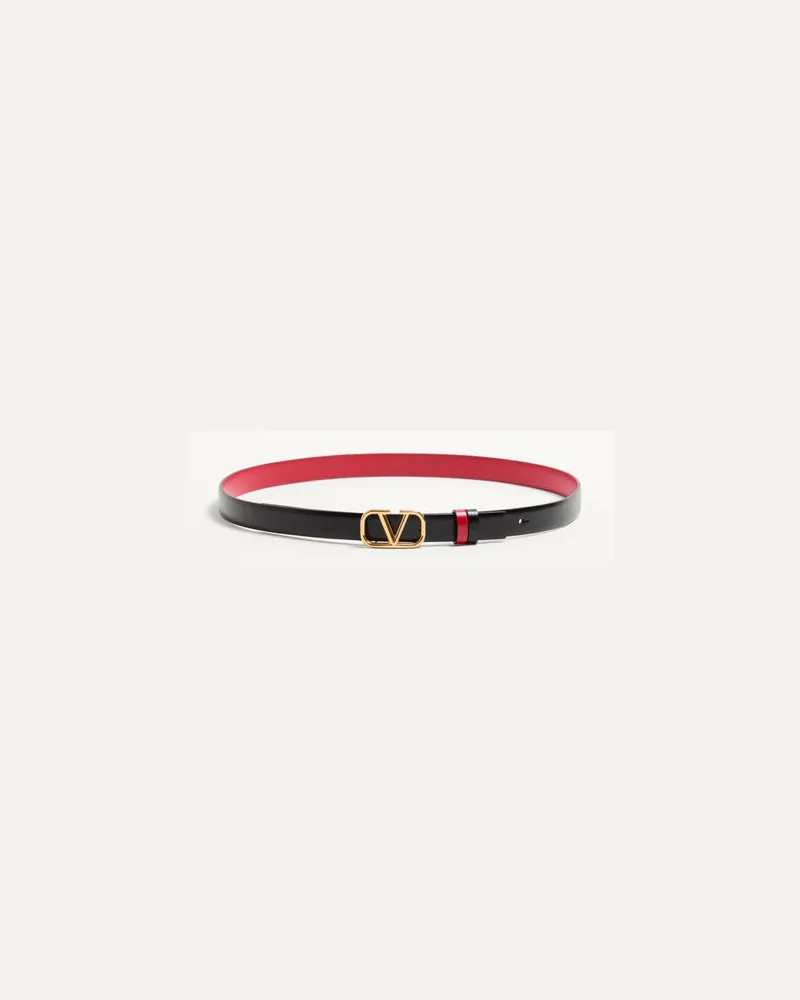 Valentino Garavani Wendegürtel Vlogo Signature Aus Glänzendem Kalbsleder 20 Mm Frau SCHWARZ/ROUGE PUR Schwarz