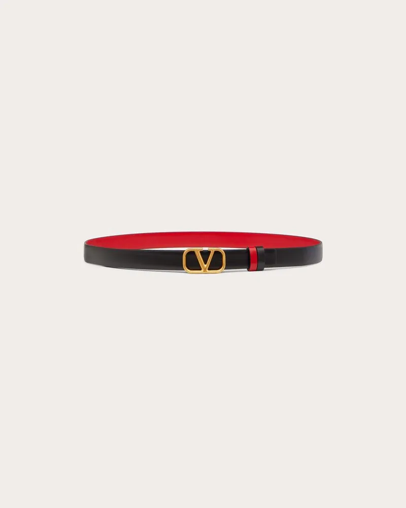 Valentino Garavani Wendegürtel Vlogo Signature Aus Glänzendem Kalbsleder 20 Mm Frau SCHWARZ/ROUGE PUR Schwarz