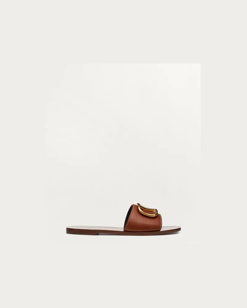 Valentino Garavani Slider-Sandalen Vlogo Signature Aus Gekörntem Rindsleder Mit Accessoire Frau NATURFARBEN Naturfarben