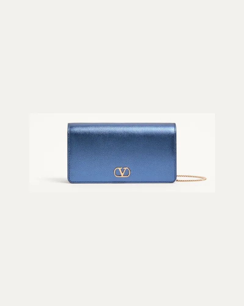 Valentino Garavani Valentino Garavani VLogo Signature Mini-Schultertasche aus genarbtem Kalbsleder Frau METALLIC-BLAU Metallic-blau