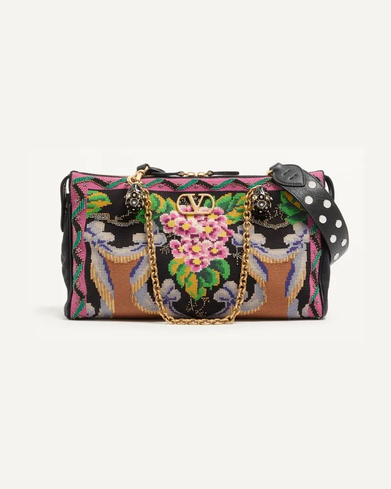 Valentino Garavani Valentino Garavani Panthea Mittelgroße bestickte Schultertasche Frau SCHWARZ/MEHRFARBIG Schwarz