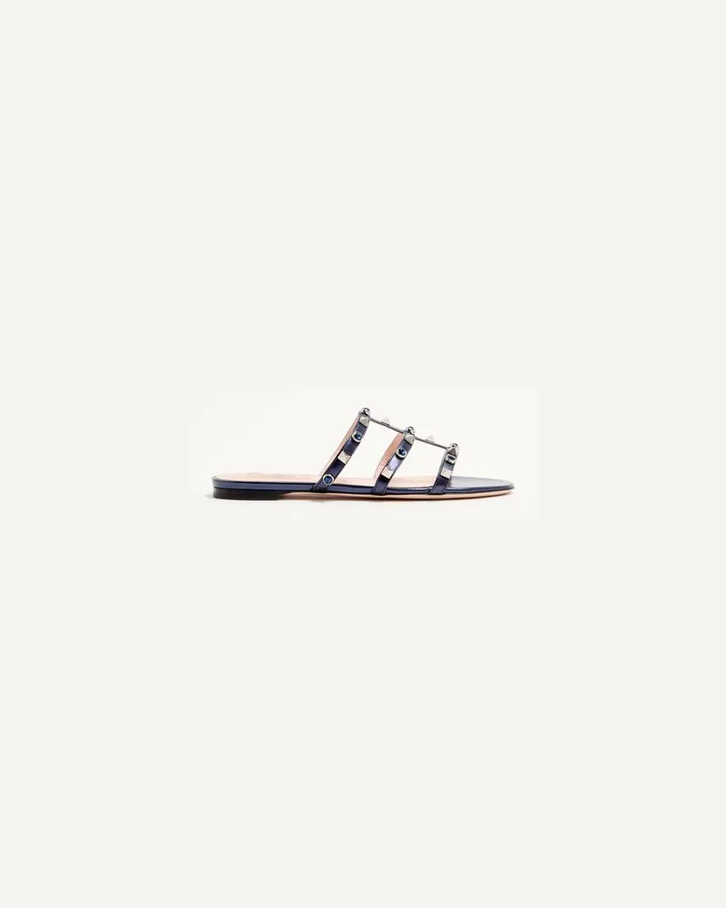 Valentino Garavani Rockstud Slide-Sandalen Aus Laminiertem Nappaleder Mit Cabochon Frau MARINEBLAU Marineblau