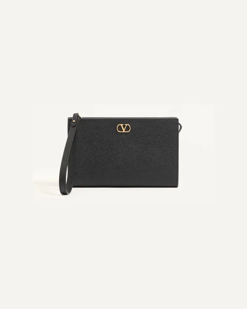 Valentino Garavani Valentino Garavani VLogo Signature Pochette aus genarbtem Kalbsleder Mann SCHWARZ Schwarz