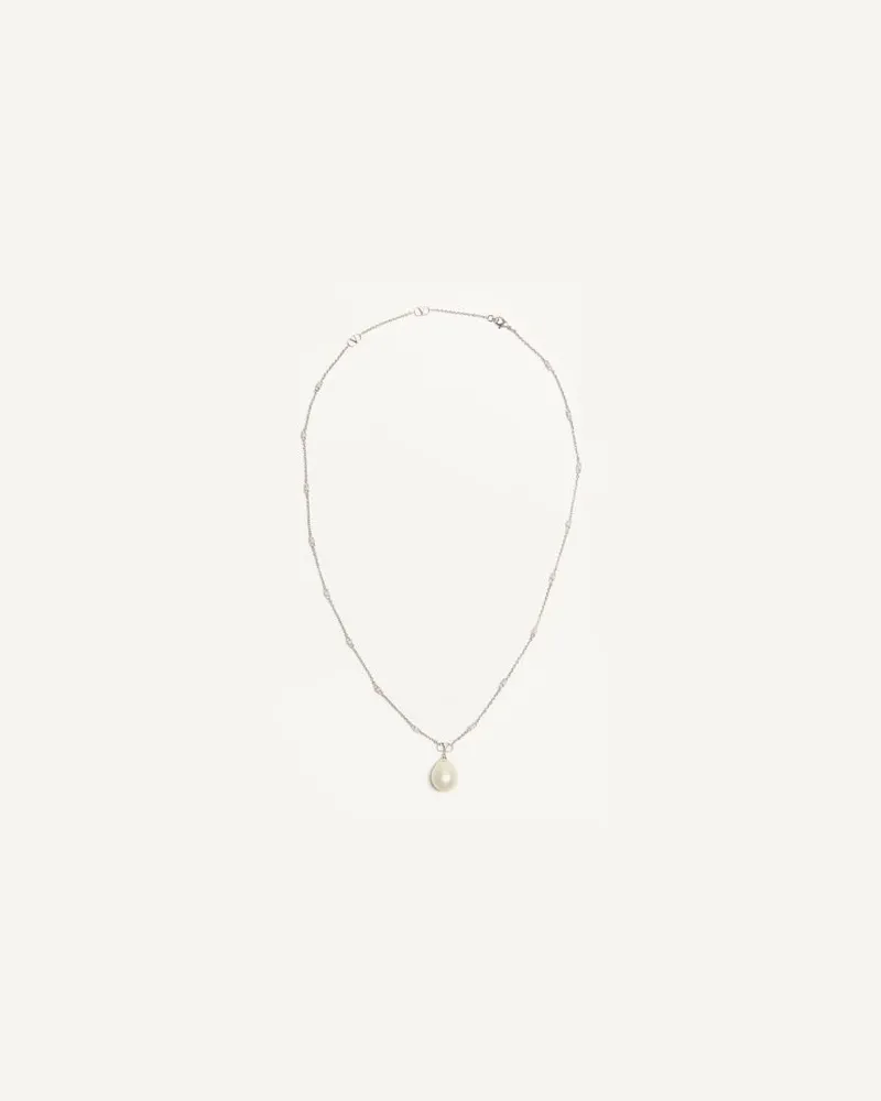 Valentino Garavani Vlogo Signature Halskette Aus Metall, Perlen Und Swarovski® Kristallen Mann PALLADIUM/CREME Palladium