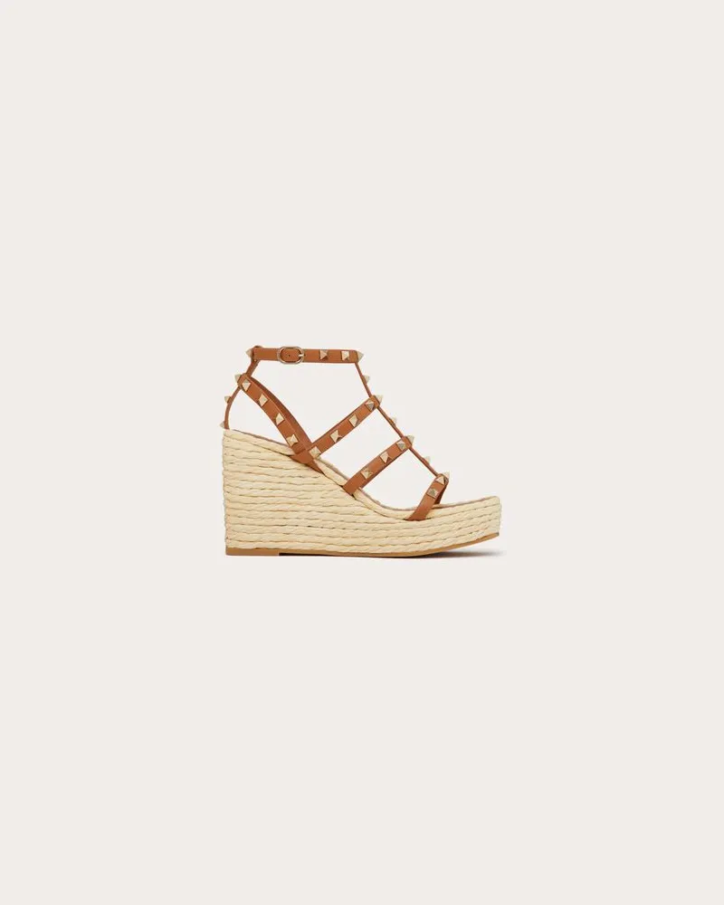 Valentino Garavani Rockstud Keilsandalen Mit Riemen Aus Kalbsleder, 95 Mm Frau NATUR/MANDEL Natur