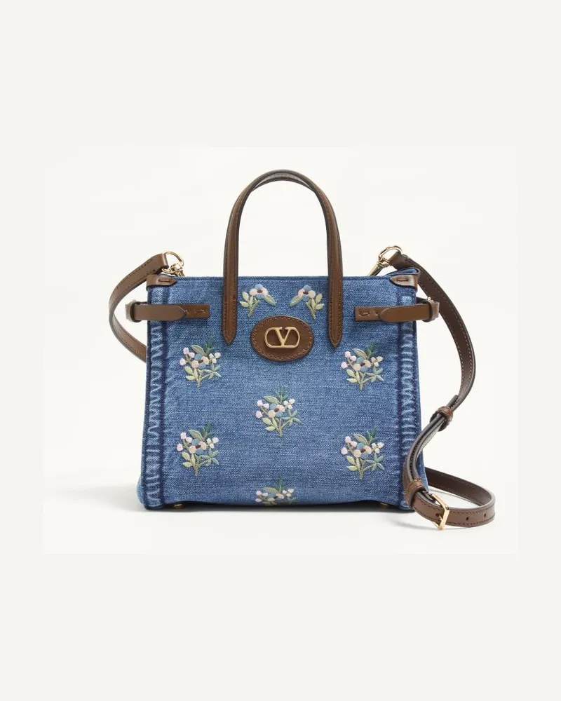 Valentino Garavani Valentino Garavani Antibes Kleine Bestickte Einkaufstasche Aus Denim Frau DENIM Denim