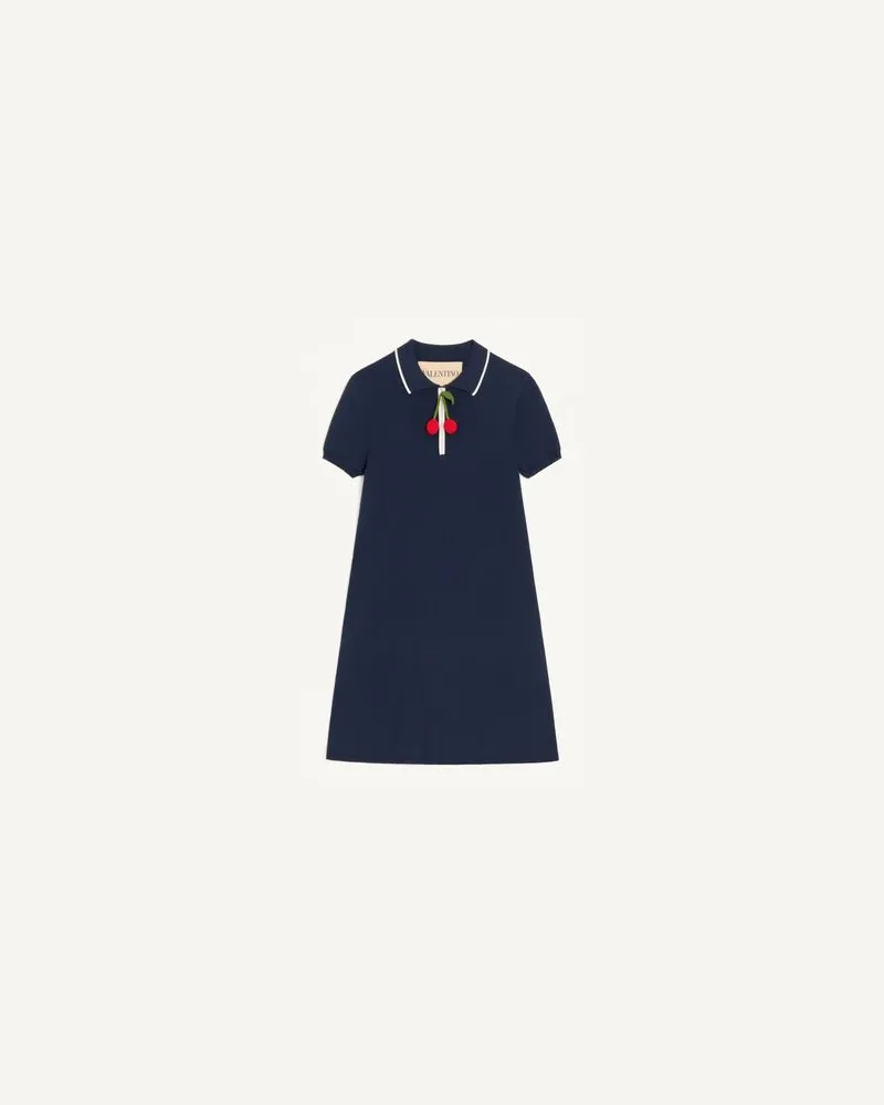 Valentino Garavani Besticktes Kleid aus Baumwollstrick Frau NAVY/ELFENBEIN Navy