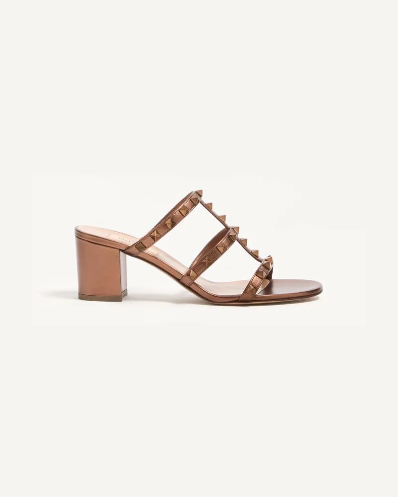Valentino Garavani Slider-Sandalen Rockstud Aus Metallic-Kalbsleder Mit 60 Mm-Absatz Frau BRONZE Bronze