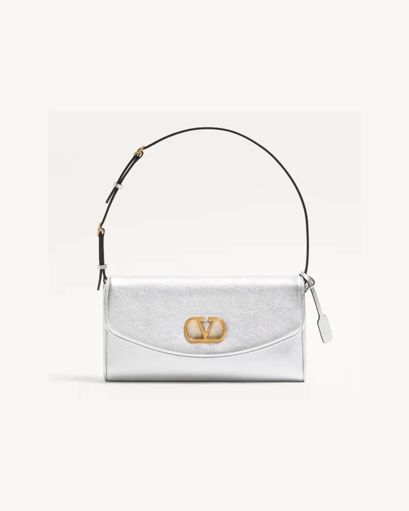 Valentino Garavani Kleine Valentino Garavani DeVain Schultertasche aus beschichtetem Nappaleder Frau SILBER Silber