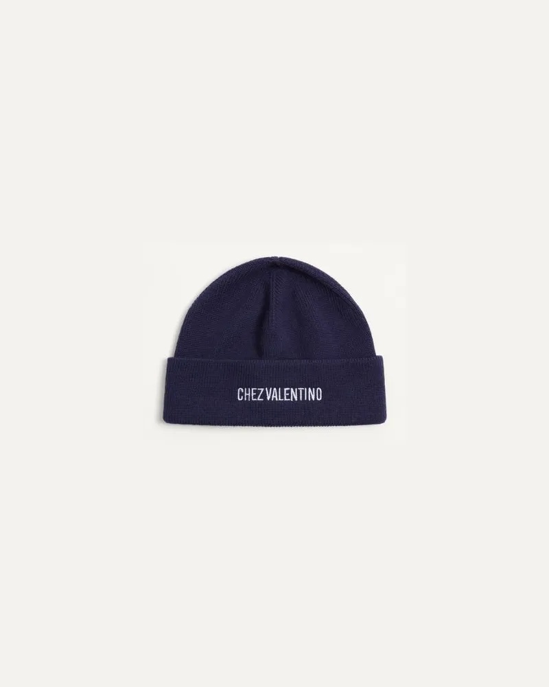 Valentino Garavani Chez Valentino Gestrickter Beanie Aus Wolle Mann BLAU Blau
