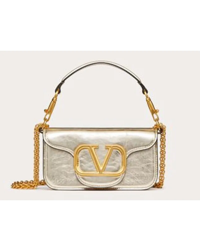 Valentino Garavani KLEINE GARAVANI LOCÒ SCHULTERTASCHE AUS METALLIC-KALBSLEDER Frau PLATIN Platin