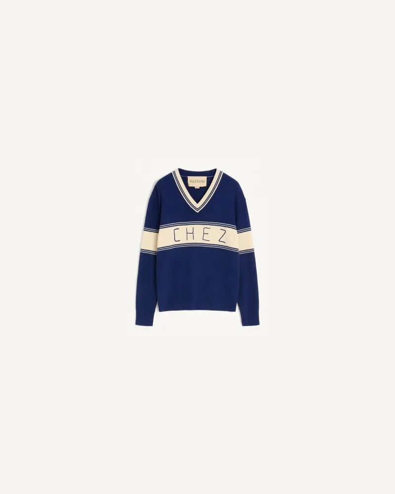 Valentino Garavani Pullover Aus Wolle Und Baumwolle Mit Chez Valentino-Jacquardmuster Mann BLAU/BUTTER Blau