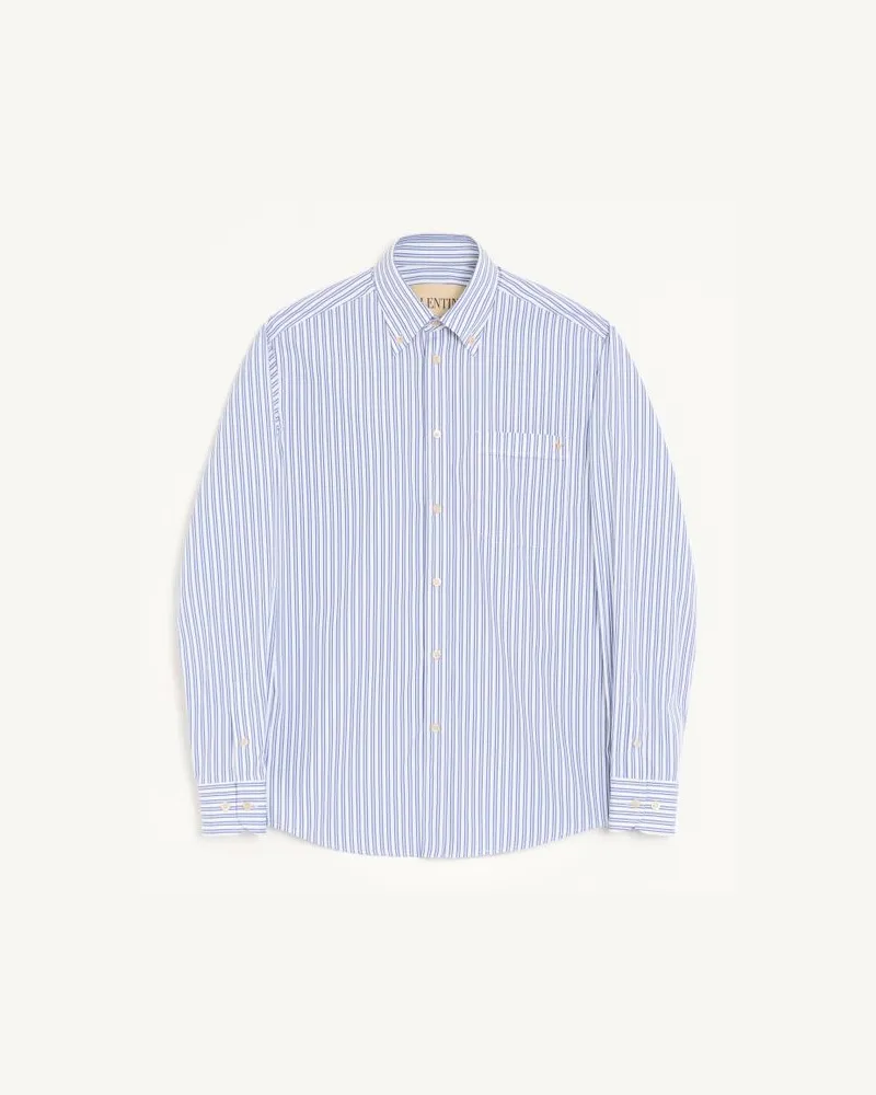 Valentino Garavani Valentino Hemd aus Baumwoll-Popeline mit VGold-Streifen Mann ELFENBEIN/BLAU Elfenbein