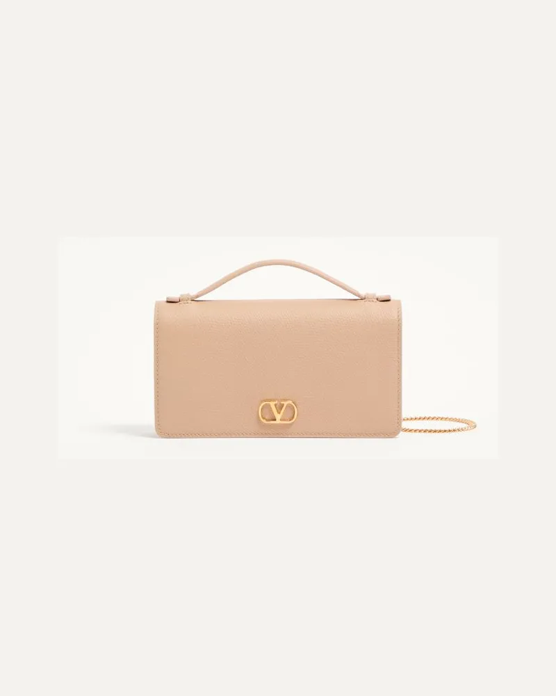 Valentino Garavani Portemonnaie VLogo Signature Aus Gekörntem Kalbsleder Mit Kettenriemen Frau ROSE SAND Rose
