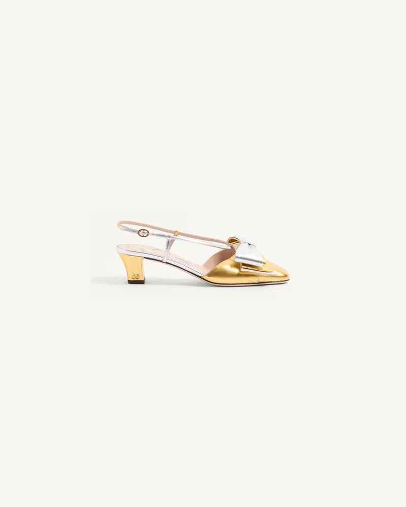 Valentino Garavani Bowow Slingback-Pumps Aus Laminiertem Nappaleder 45 Mm Frau GOLD/SILBER Gold