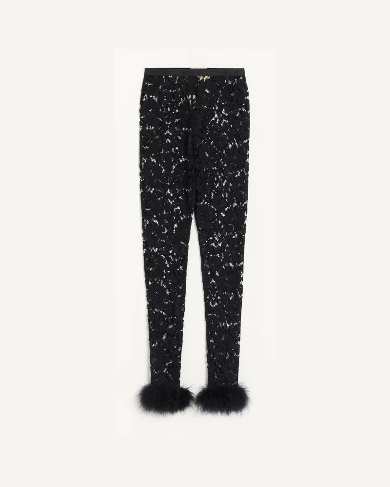 Valentino Garavani Spitzenleggings Mit Federn Frau SCHWARZ Schwarz