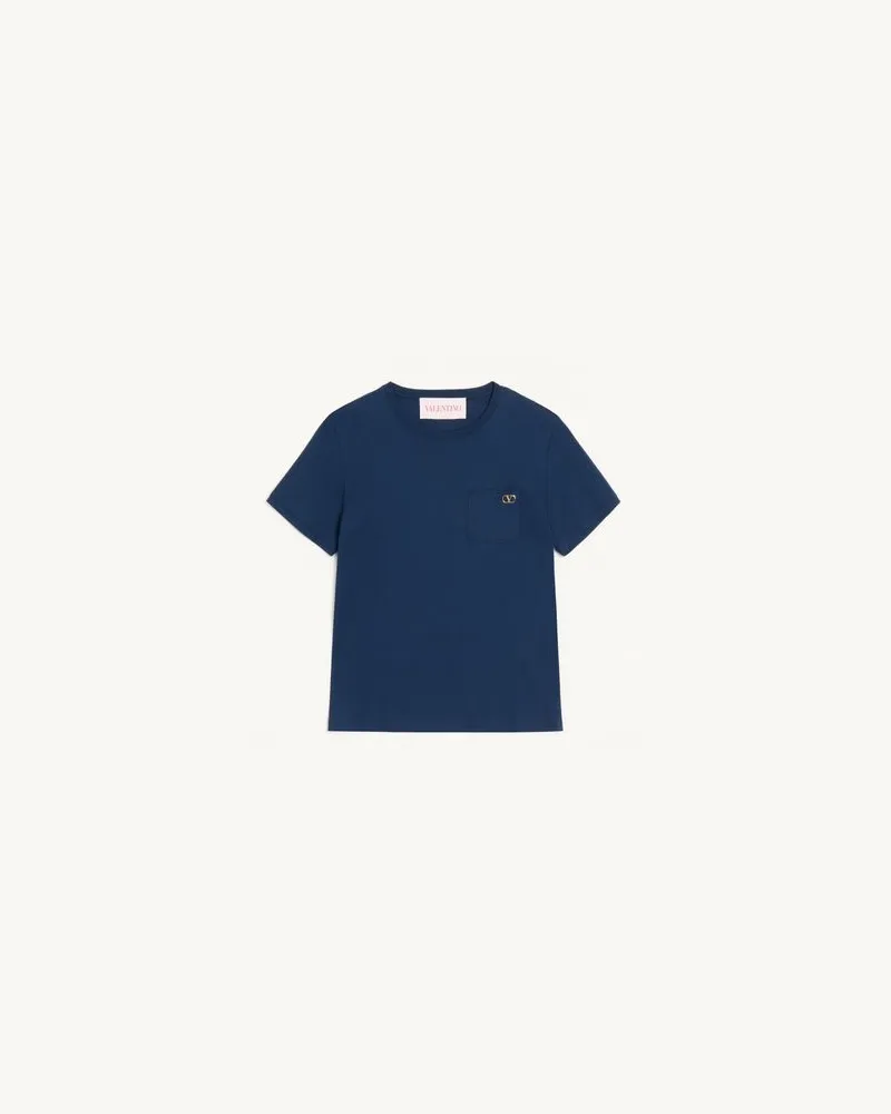 Valentino Garavani Valentino T-Shirt aus mercerisierter Baumwolle mit VLogo auf der Brust Mann BLAU Blau