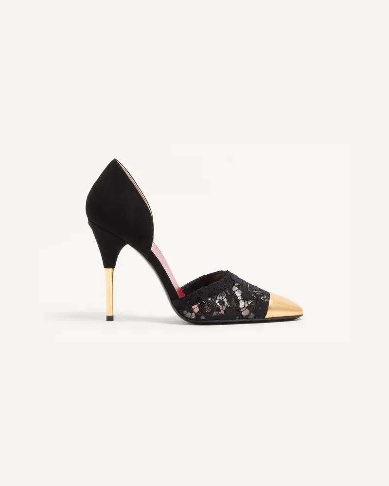 Valentino Garavani Sinead Pumps aus Wildleder und Spitze, 105 mm Frau SCHWARZ/GOLD Schwarz