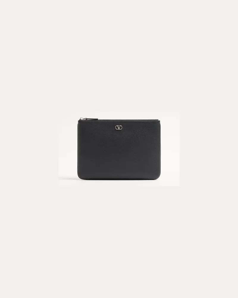 Valentino Garavani GARAVANI VLOGO SIGNATURE POCHETTE AUS GENARBTEM KALBSLEDER Mann SCHWARZ Schwarz