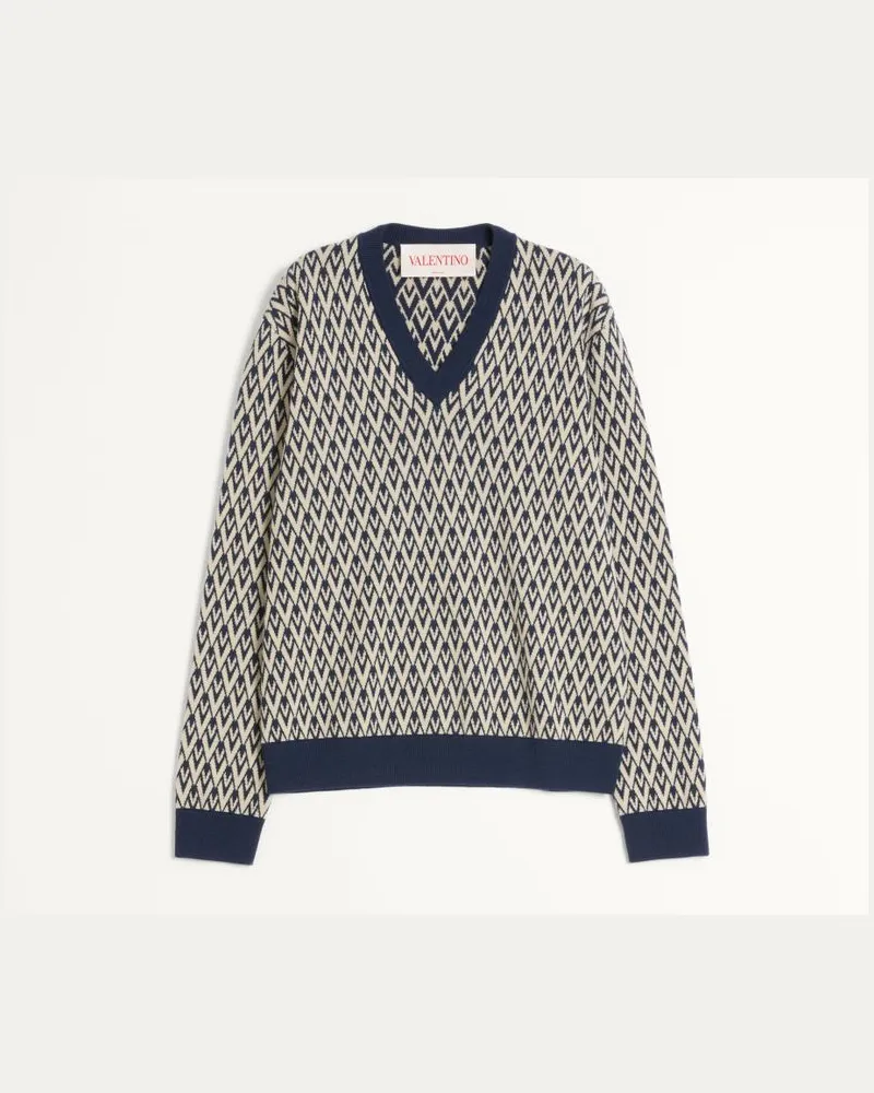 Valentino Garavani Wollpullover Mit Toute La V Jacquard-Muster Mann MARINEBLAU/CREME Marineblau