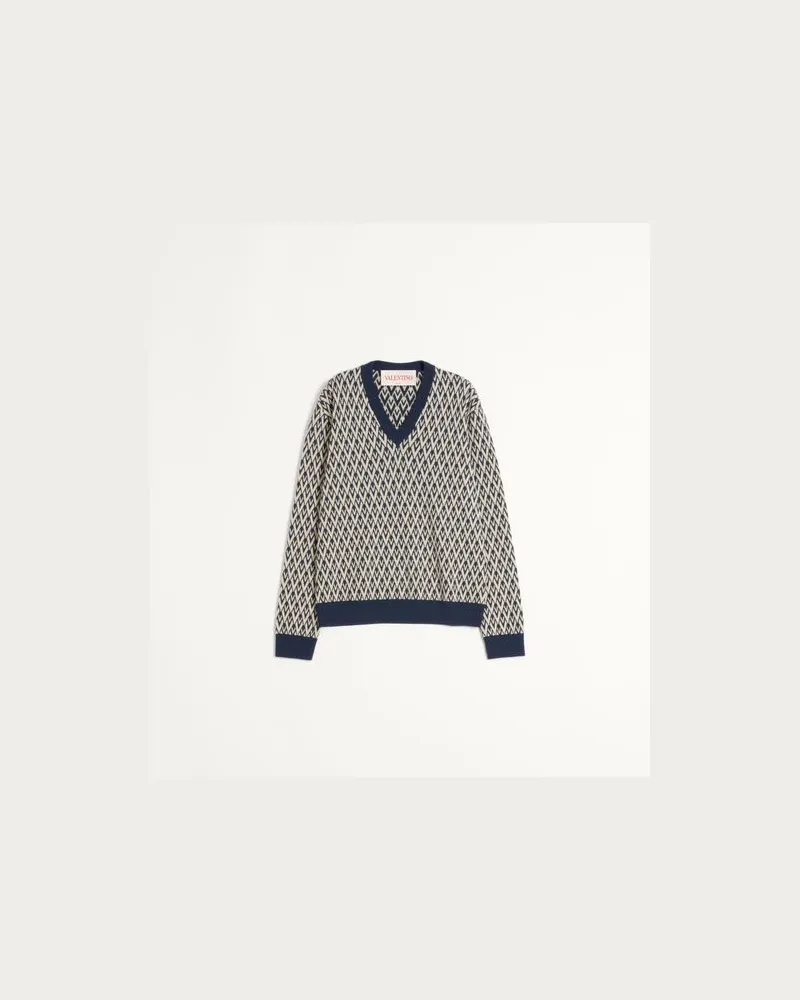 Valentino Garavani Wollpullover Mit Toute La V Jacquard-Muster Mann MARINEBLAU/CREME Marineblau