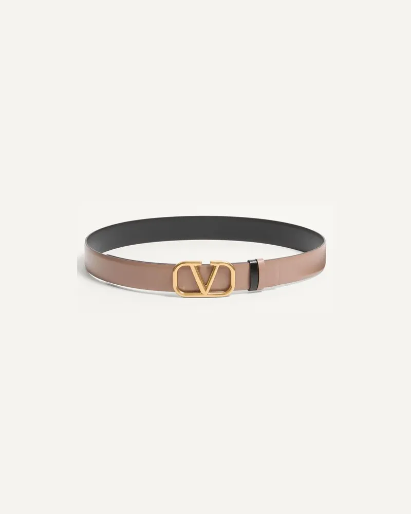 Valentino Garavani Wendegürtel Vlogo Signature Aus Glänzendem Kalbsleder, 30 Mm Frau SMOKEY BROWN/SCHWARZ Smokey