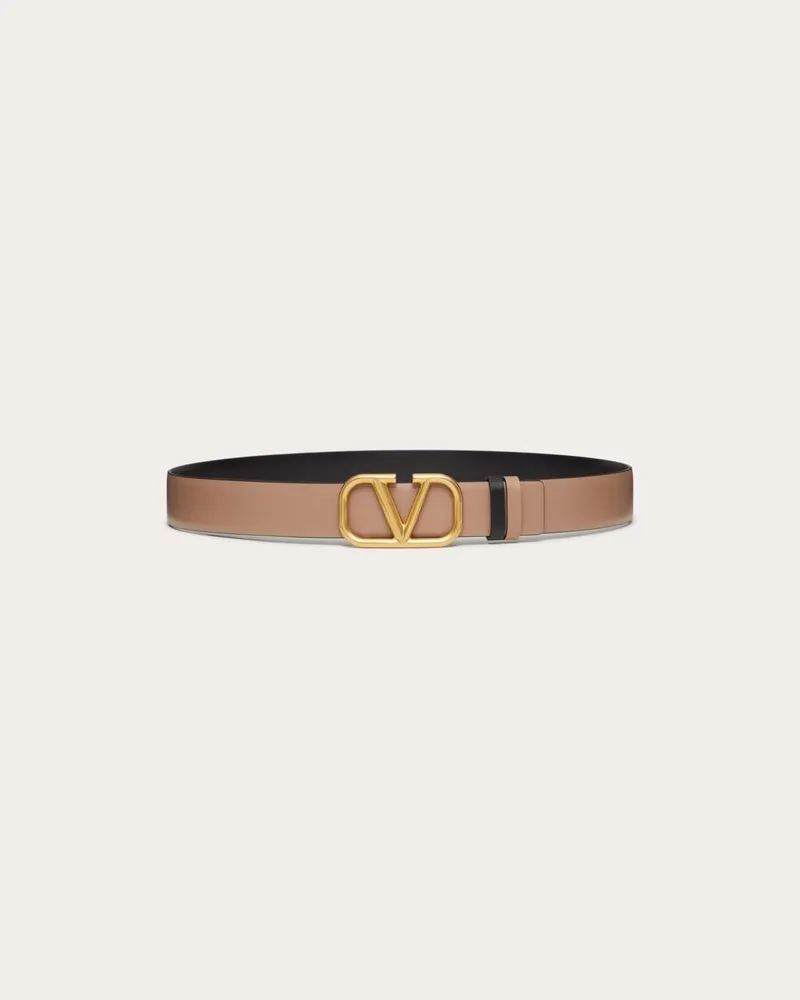 Valentino Garavani Wendegürtel Vlogo Signature Aus Glänzendem Kalbsleder, 30 Mm Frau SMOKEY BROWN/SCHWARZ Smokey