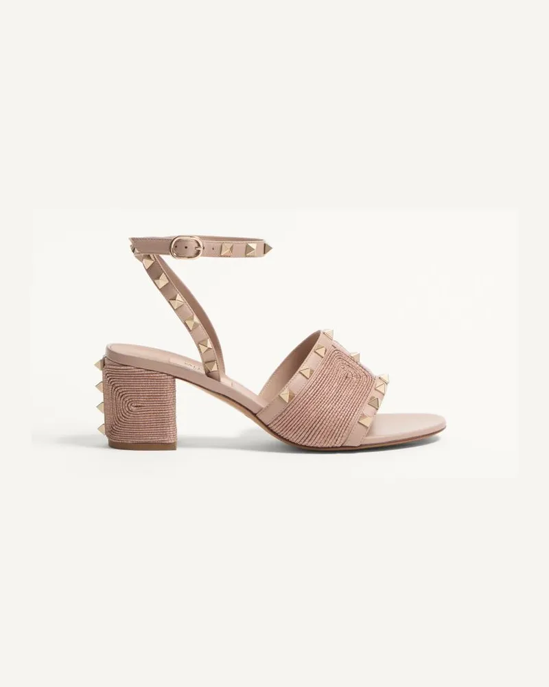 Valentino Garavani Rockstud Sandalen Aus Kalbsleder Mit Cornely-Stickerei 60 Mm Frau BEIGE ROSE Beige