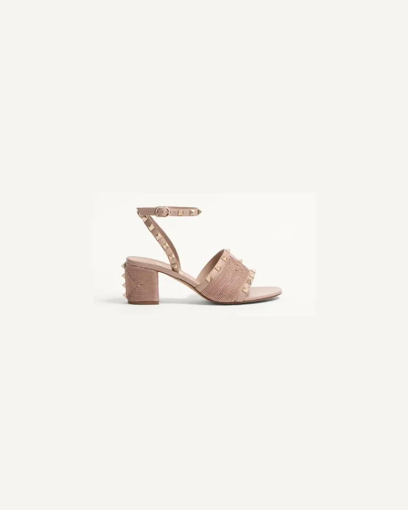 Valentino Garavani Rockstud Sandalen Aus Kalbsleder Mit Cornely-Stickerei 60 Mm Frau BEIGE ROSE Beige