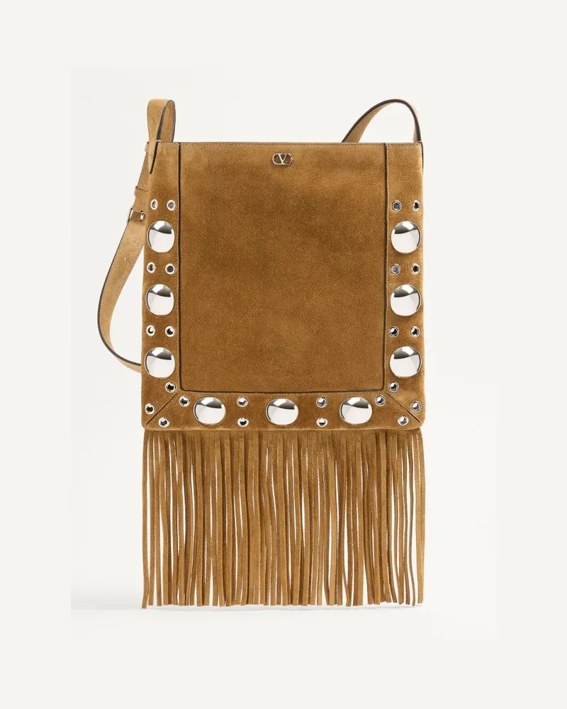 Valentino Garavani Valentino Garavani Nellcôte Schultertasche Aus Wildleder Mit Fransen Mann HAVANA BEIGE Havana