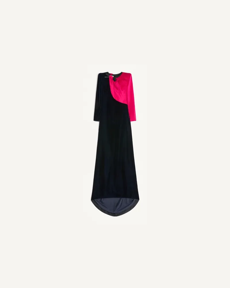 Valentino Garavani Langes Kleid aus Sablé-Samt Frau NACHT/FUCHSIE Nacht