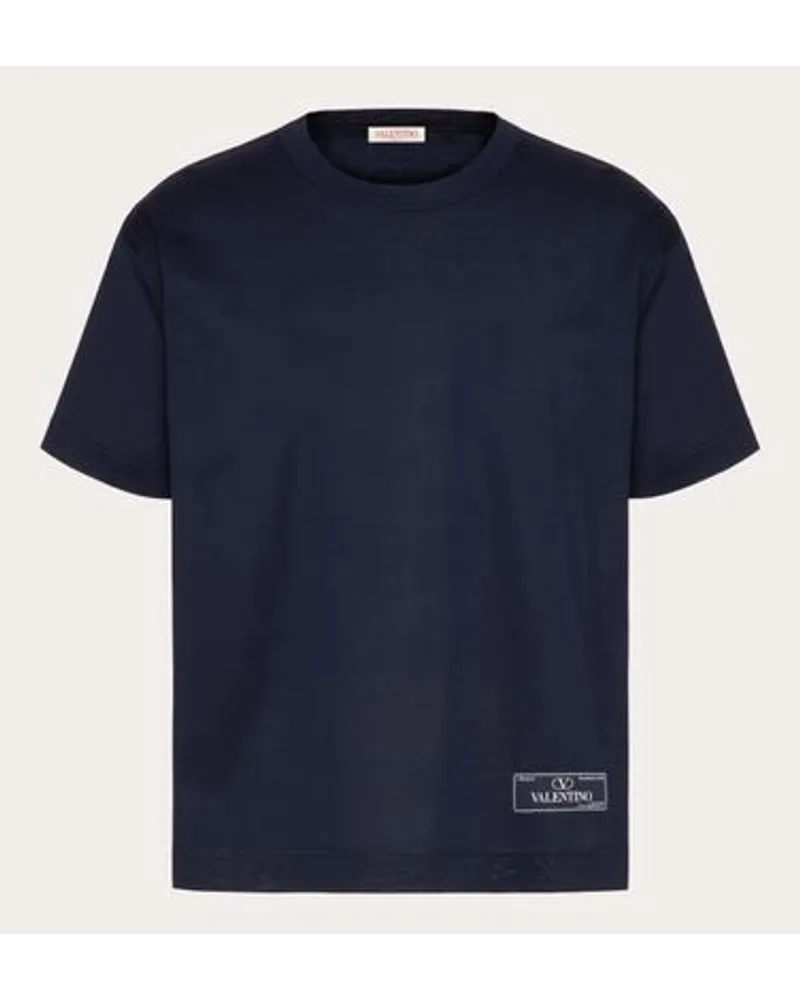 Valentino Garavani T-SHIRT aus BAUMWOLLE mit MAISON -ETIKETT Mann Marineblau