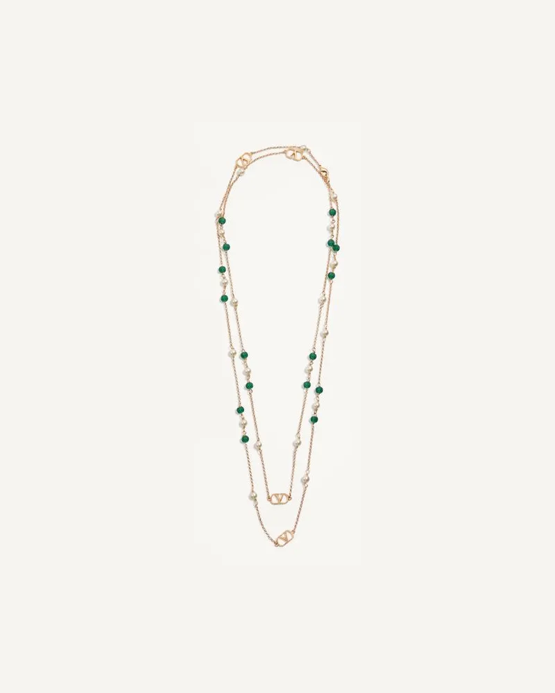 Valentino Garavani Vlogo Signature Metallhalskette Mit Glasperlen Und Swarovski®-Perlen Mann GOLD/GRÜN Gold