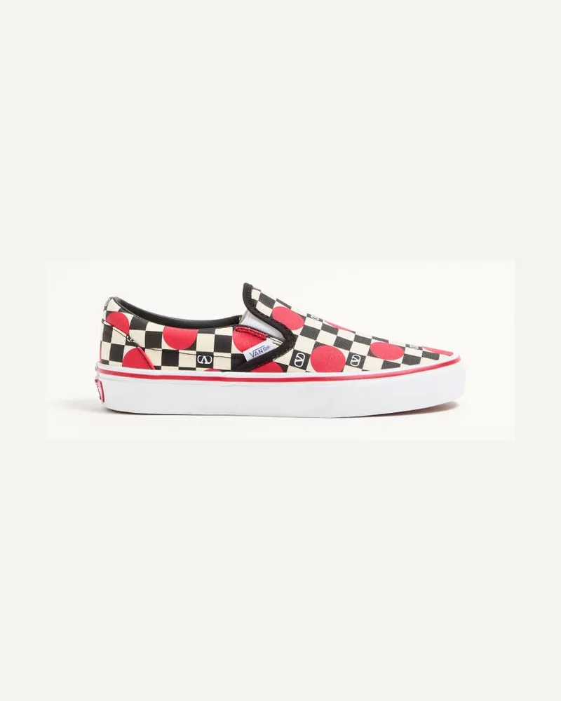 Valentino Garavani Valentino Garavani und Vans Slip-On-Sneaker aus Stoff mit VLogo-Schachbrettmuster und Punktedetail Frau BUTTER/SCHWARZ/ROUGE PUR Butter