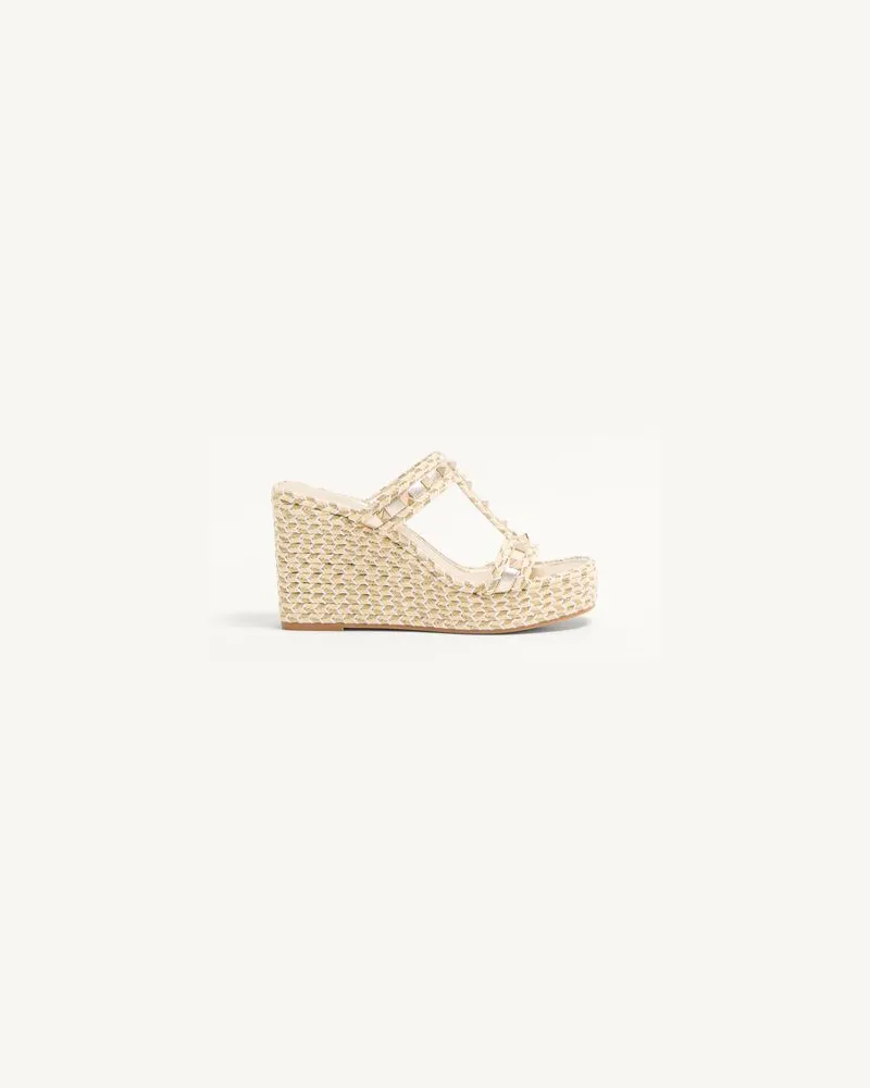 Valentino Garavani ROCKSTUD WEDGES AUS BESCHICHTETEM NAPPALEDER MIT KEILABSATZ, 90 MM Frau NATUR/ELFENBEIN/GOLD/PLATIN Natur