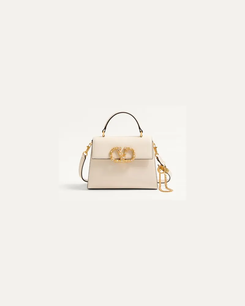 Valentino Garavani Valentino Garavani Vsling Kleine Handtasche Aus Genarbtem Kalbsleder Mit Schmucklogo Frau ELFENBEIN Elfenbein