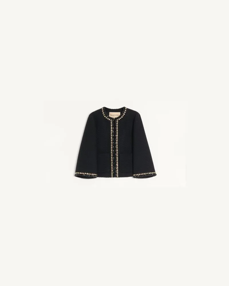 Valentino Garavani Bestickte Jacke aus Canestrello Tweed Frau SCHWARZ Schwarz