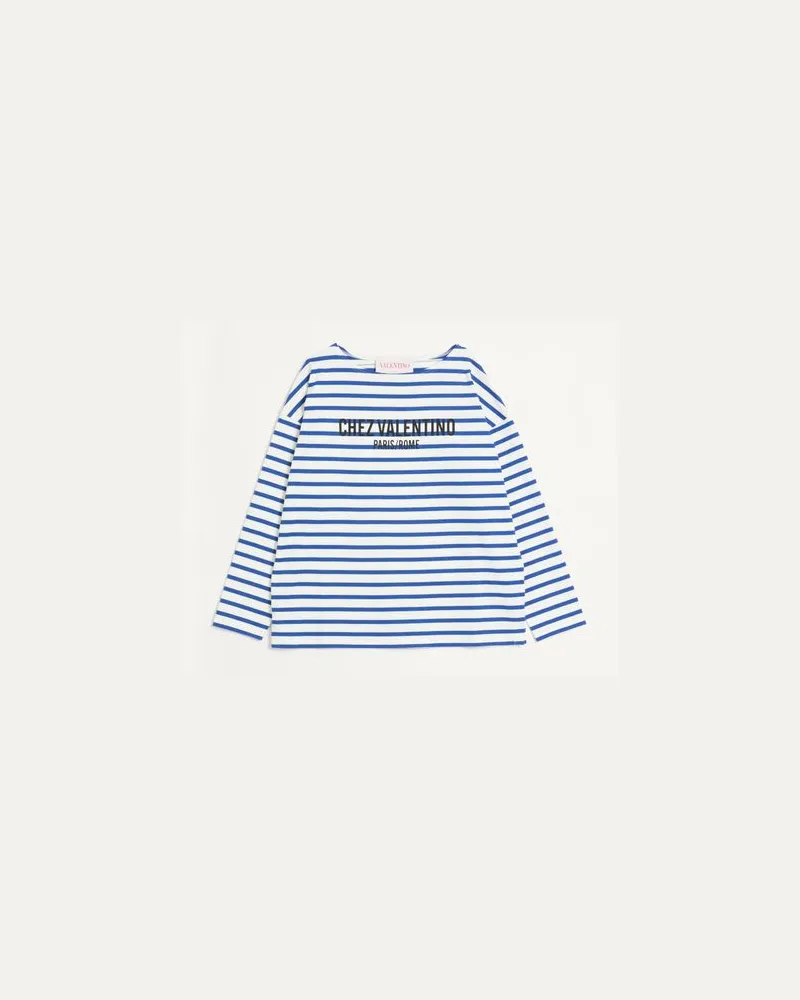 Valentino Garavani Langarm T-Shirt Aus Baumwolle Mit Chez Valentino Print Mann BUTTER/INDIGO Butter