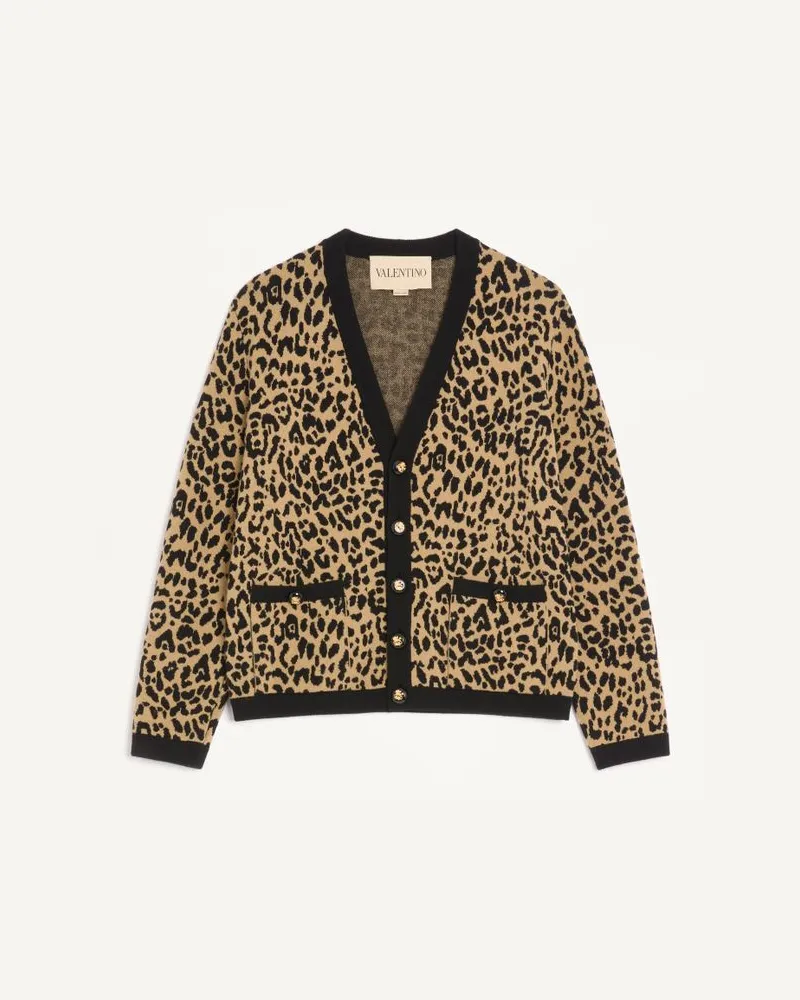 Valentino Garavani Valentino Cardigan aus Wolle mit Jacquard mit Fauve Eclat Animal Print Mann ANIMALIER Animalier