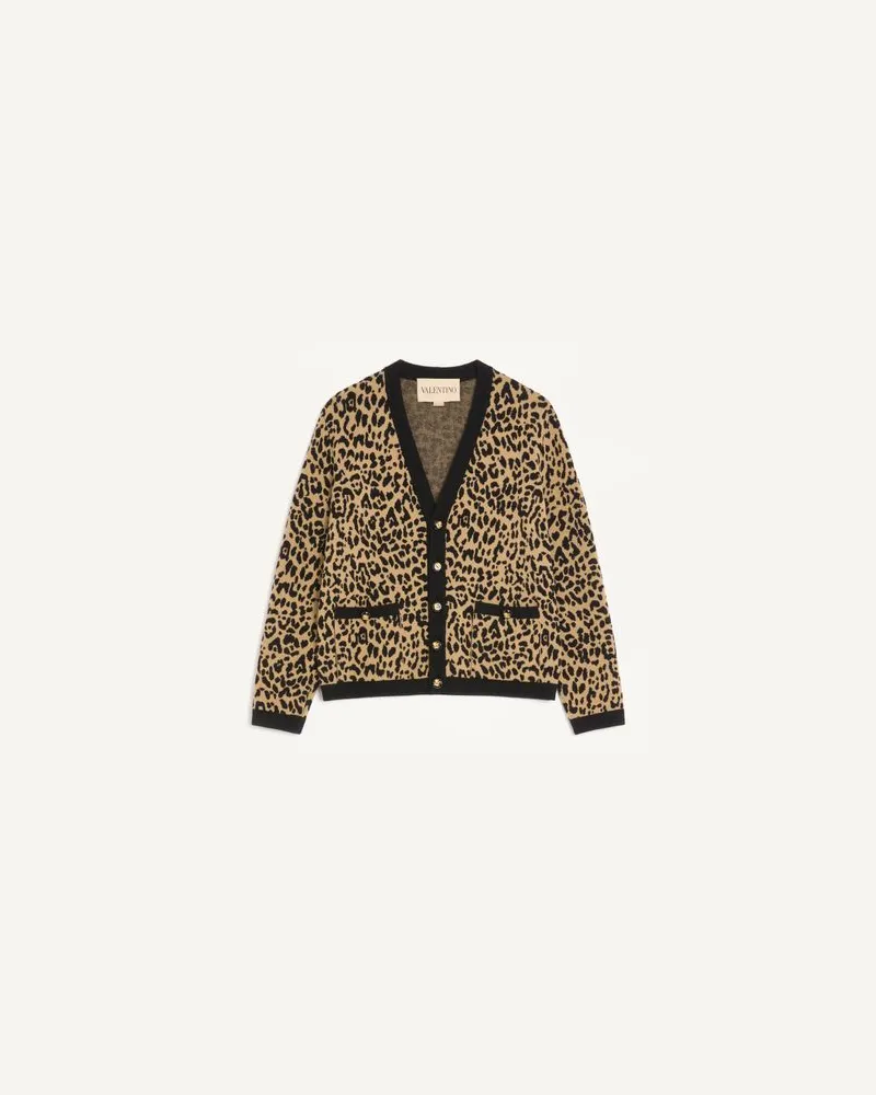 Valentino Garavani Valentino Cardigan aus Wolle mit Jacquard mit Fauve Eclat Animal Print Mann ANIMALIER Animalier